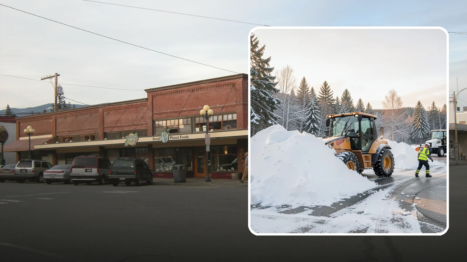 Loader Snow Relocation in Sedro-Woolley, Skagit County, WA - We use wheel loaders to move large volumes of snow quickly across big commercial sites.