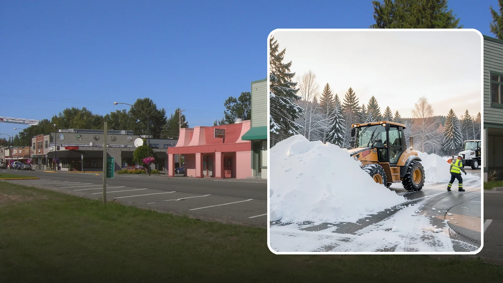 Loader Snow Relocation in Snoqualmie, King County, WA - We use wheel loaders to move large volumes of snow quickly across big commercial sites.