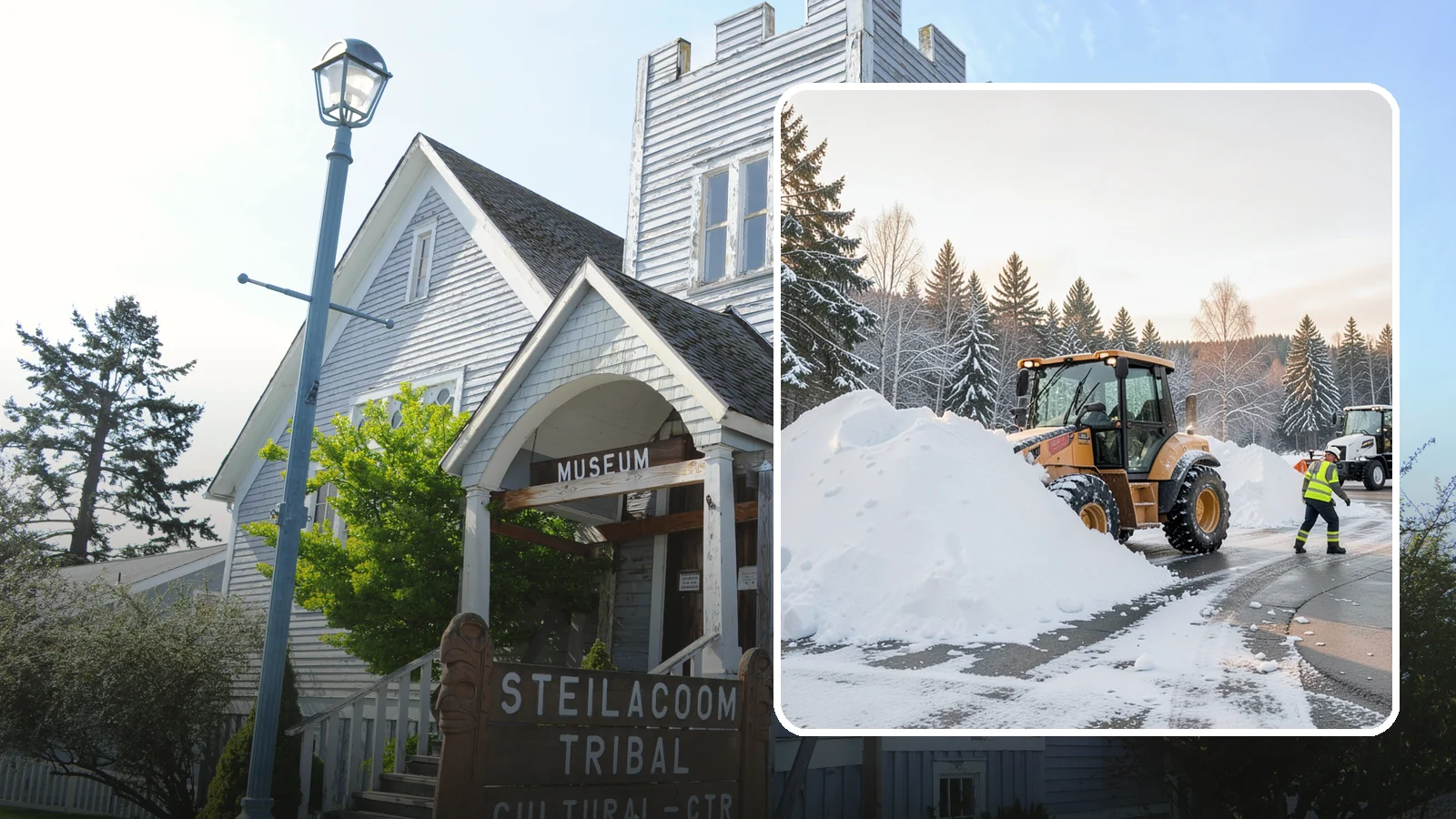 Loader Snow Relocation in Steilacoom, Pierce County, WA - We use wheel loaders to move large volumes of snow quickly across big commercial sites.