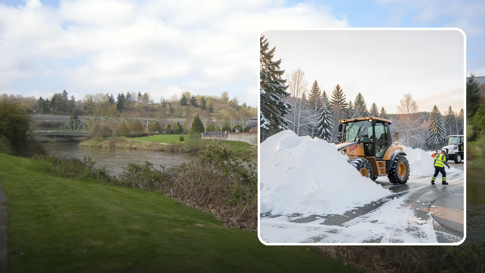 Loader Snow Relocation in Tukwila, King County, WA - We use wheel loaders to move large volumes of snow quickly across big commercial sites.
