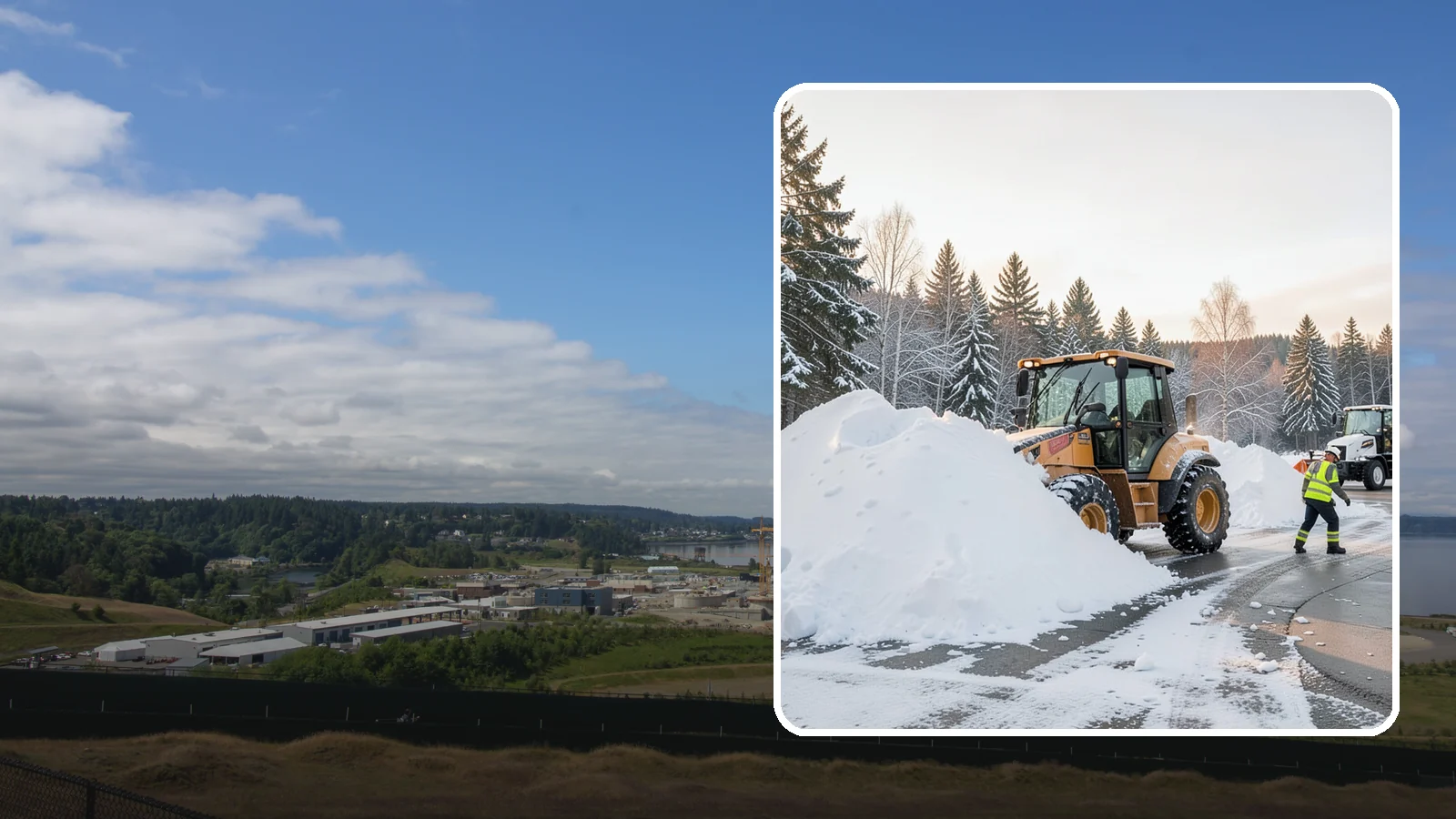 Loader Snow Relocation in University Place, Pierce County, WA - We use wheel loaders to move large volumes of snow quickly across big commercial sites.