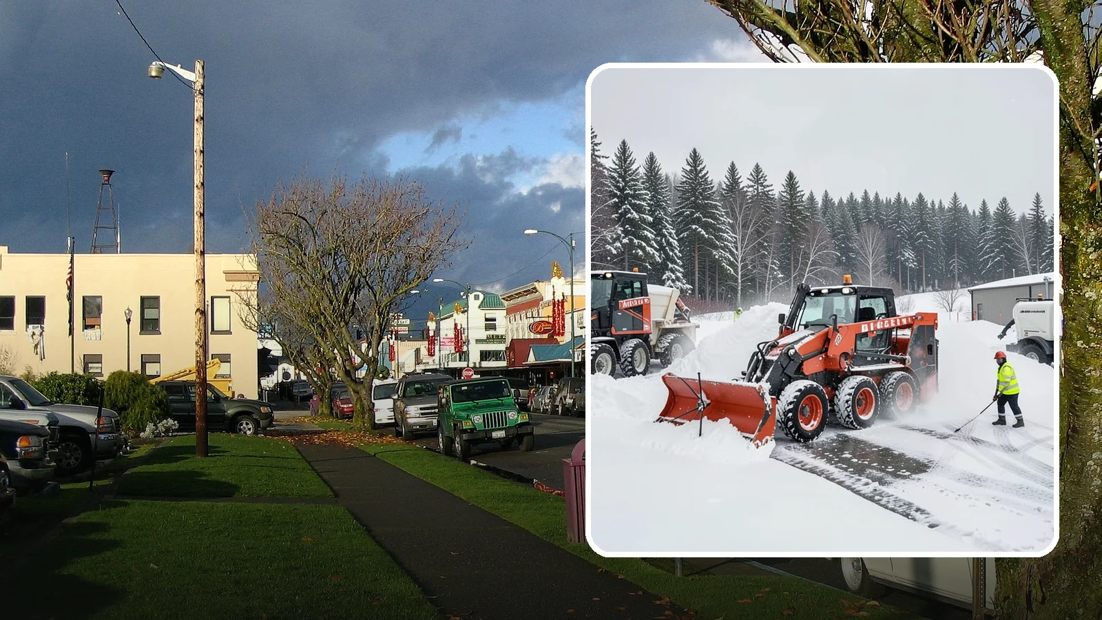 Loader Snow Removal in Arlington, Snohomish County, WA - Our wheel loaders move and stockpile large volumes of snow on big lots and industrial properties.