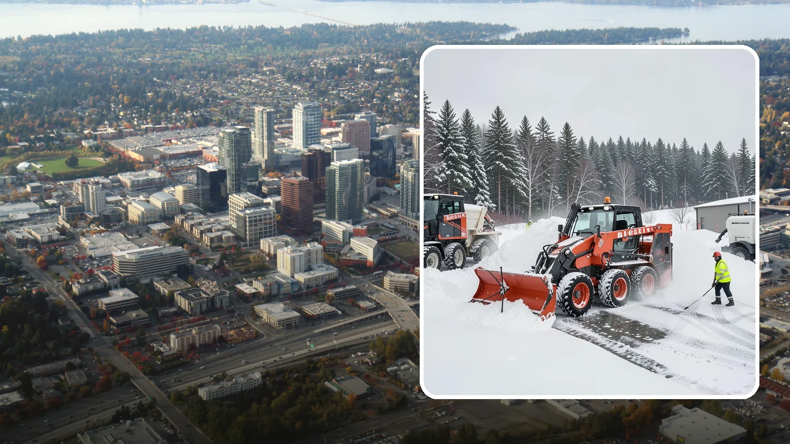 Loader Snow Removal in Bellevue, King County, WA - Our wheel loaders move and stockpile large volumes of snow on big lots and industrial properties.
