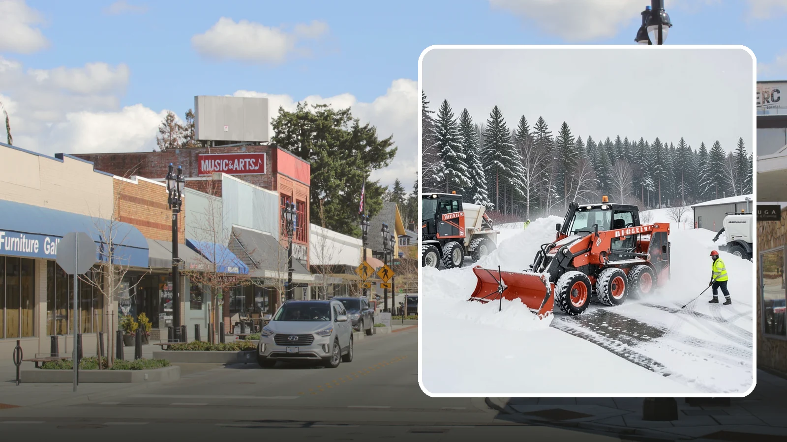 Loader Snow Removal in Bothell, King County, WA - Our wheel loaders move and stockpile large volumes of snow on big lots and industrial properties.