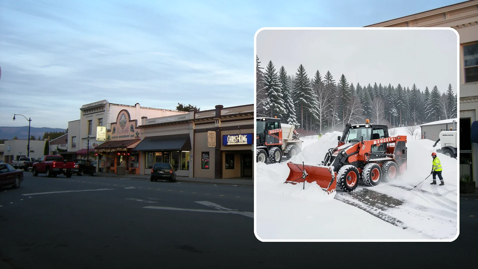 Loader Snow Removal in Burlington, Skagit County, WA - Our wheel loaders move and stockpile large volumes of snow on big lots and industrial properties.