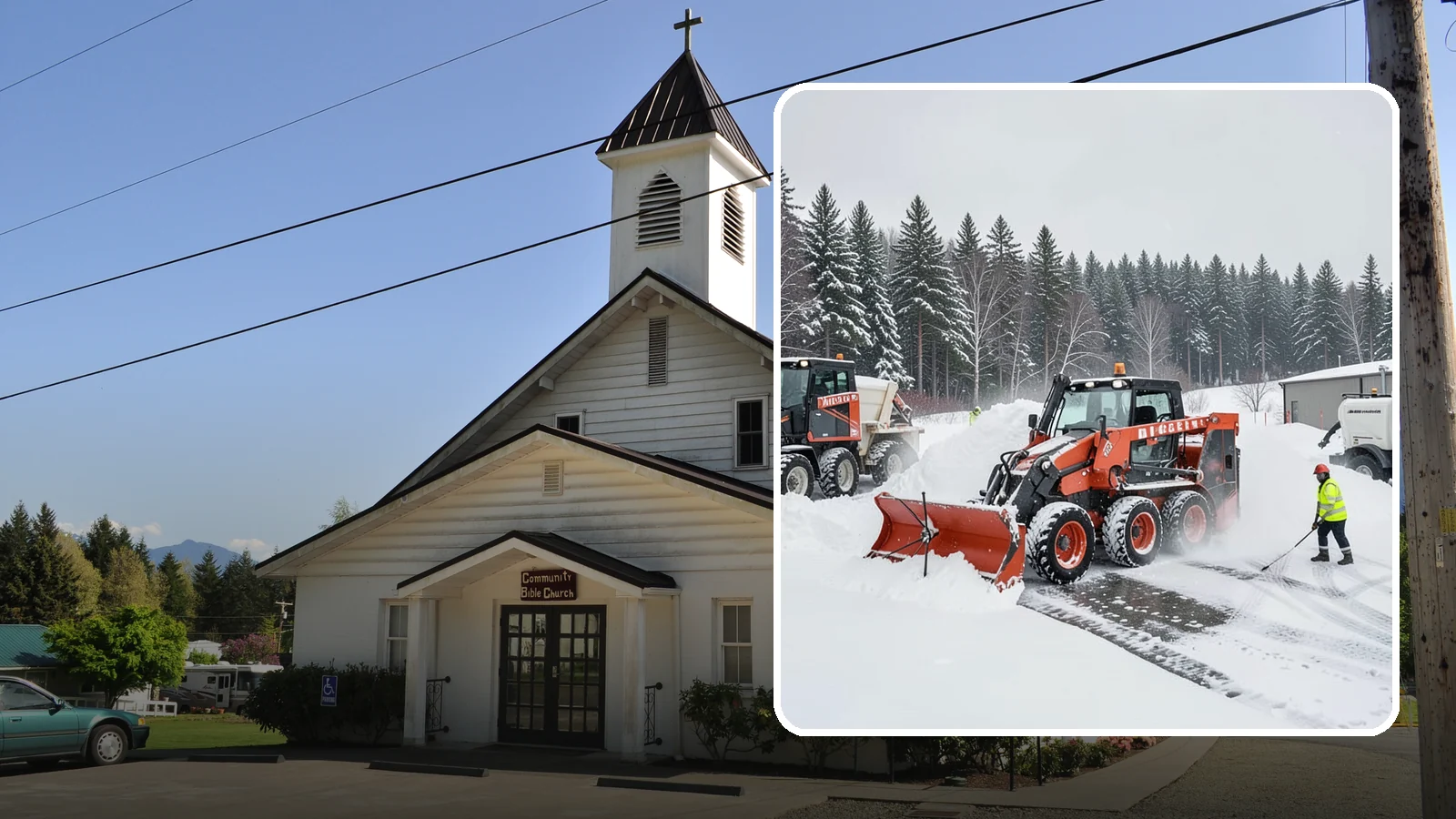 Loader Snow Removal in Concrete, Skagit County, WA - Our wheel loaders move and stockpile large volumes of snow on big lots and industrial properties.