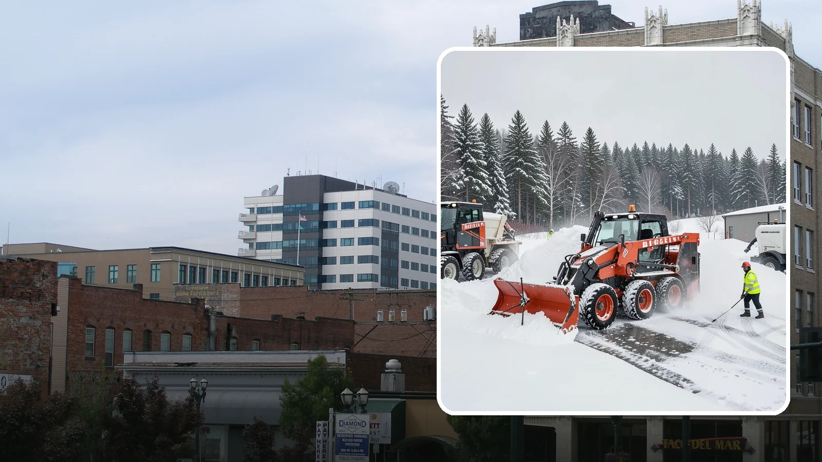 Loader Snow Removal in Everett, Snohomish County, WA - Our wheel loaders move and stockpile large volumes of snow on big lots and industrial properties.