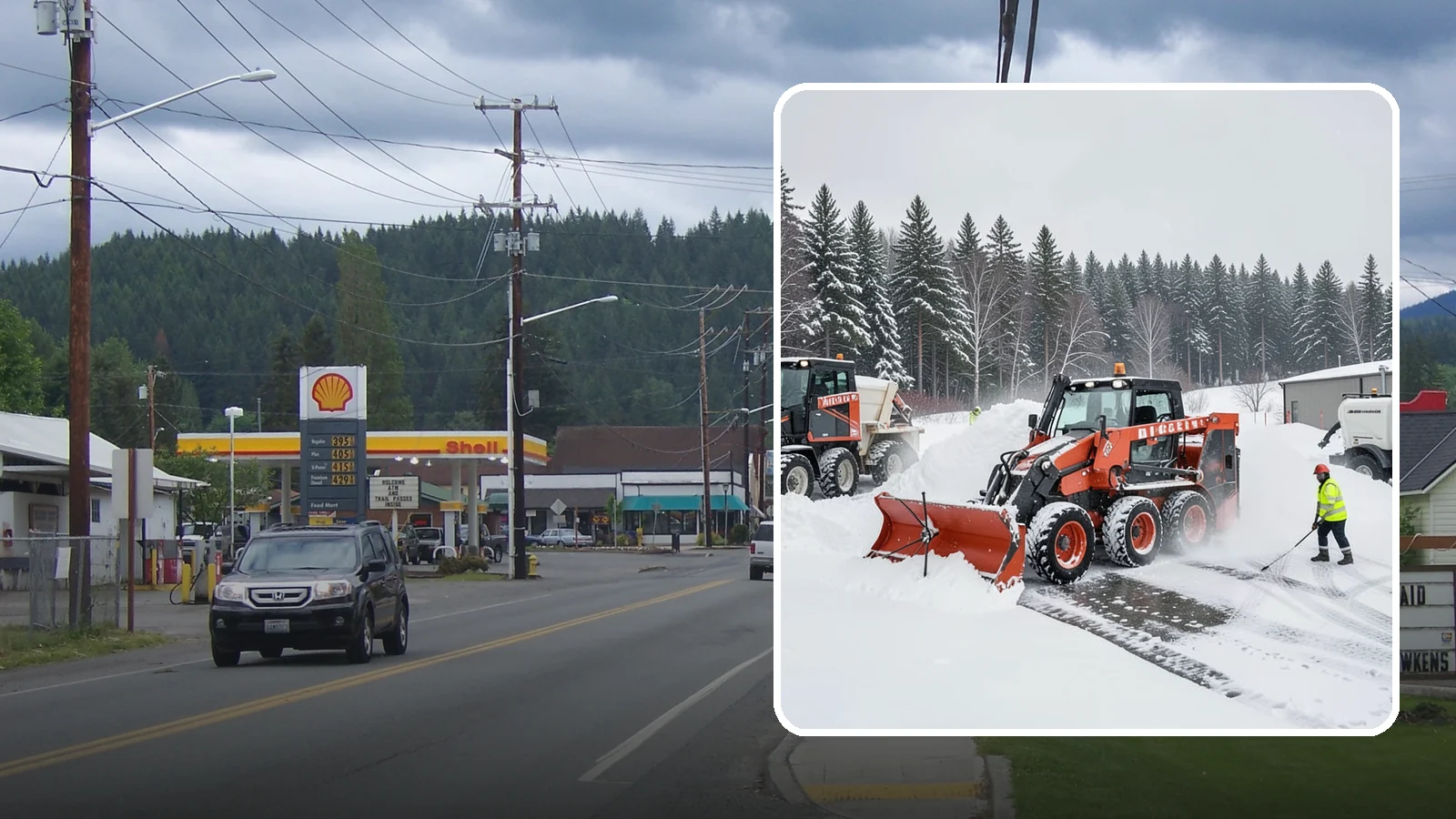 Loader Snow Removal in Granite Falls, Snohomish County, WA - Our wheel loaders move and stockpile large volumes of snow on big lots and industrial properties.