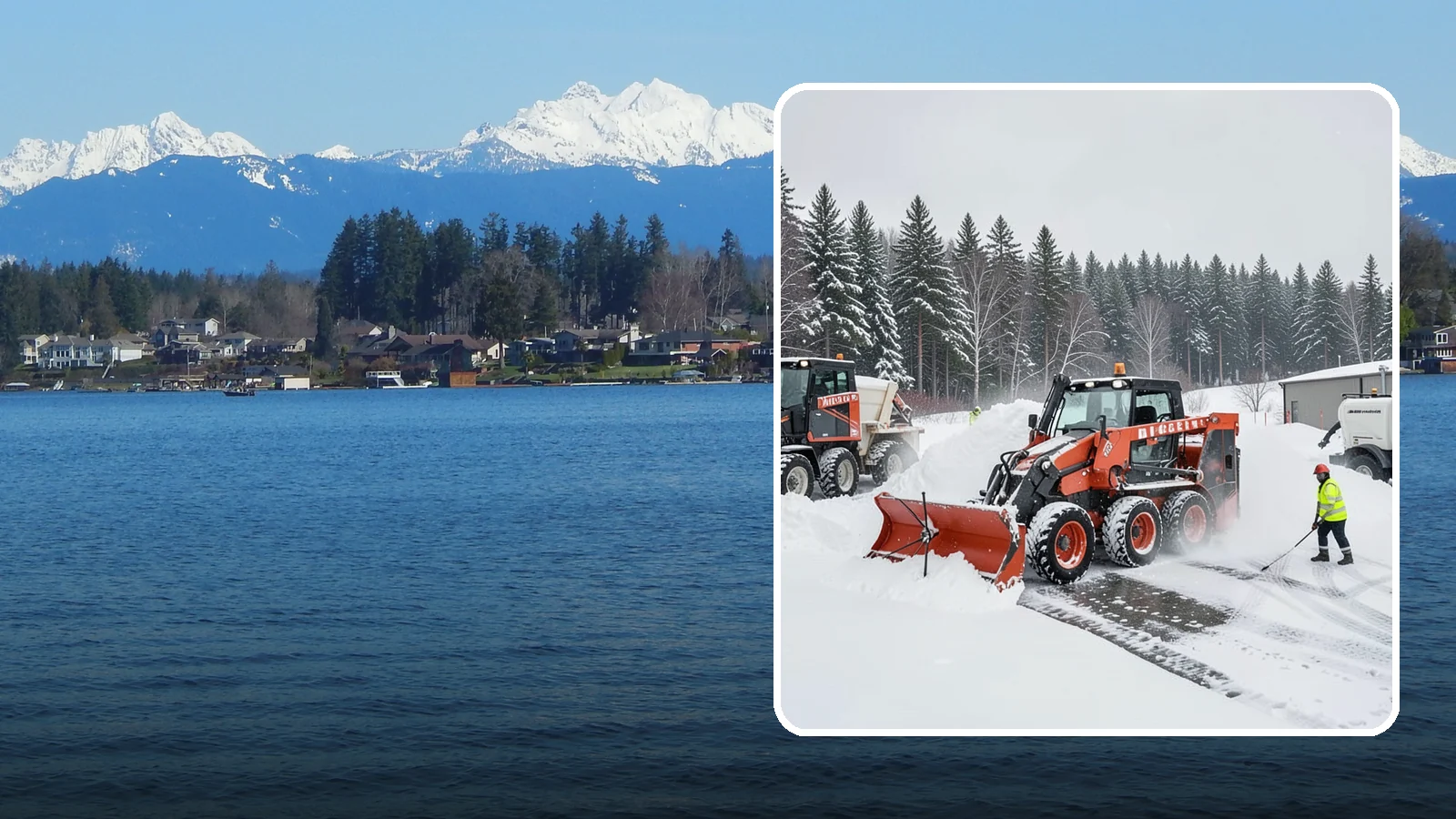 Loader Snow Removal in Lake Stevens, Snohomish County, WA - Our wheel loaders move and stockpile large volumes of snow on big lots and industrial properties.