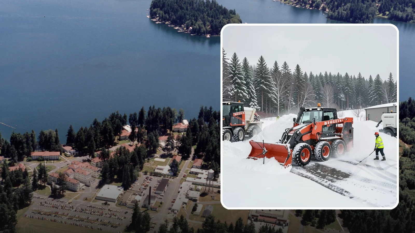 Loader Snow Removal in Lakewood, Pierce County, WA - Our wheel loaders move and stockpile large volumes of snow on big lots and industrial properties.