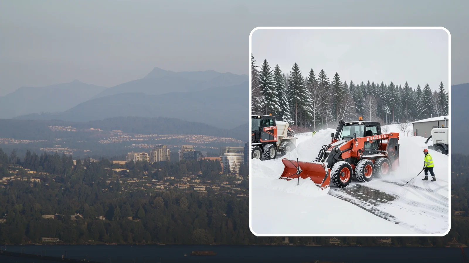 Loader Snow Removal in Medina, King County, WA - Our wheel loaders move and stockpile large volumes of snow on big lots and industrial properties.