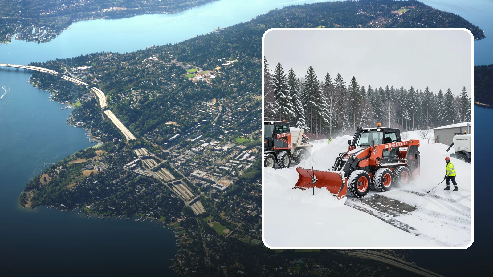 Loader Snow Removal in Mercer Island, King County, WA - Our wheel loaders move and stockpile large volumes of snow on big lots and industrial properties.