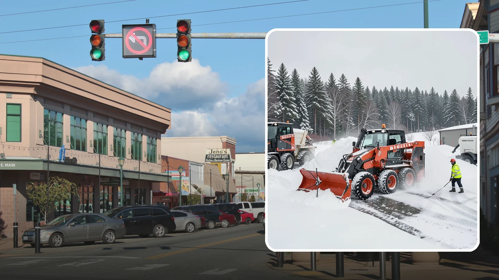 Loader Snow Removal in Monroe, Snohomish County, WA - Our wheel loaders move and stockpile large volumes of snow on big lots and industrial properties.