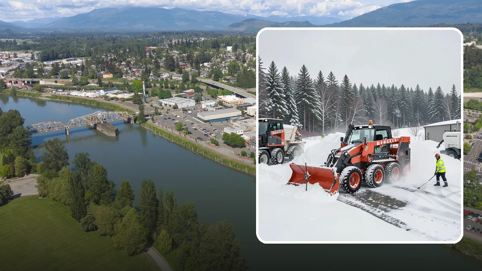 Loader Snow Removal in Mount Vernon, Skagit County, WA - Our wheel loaders move and stockpile large volumes of snow on big lots and industrial properties.