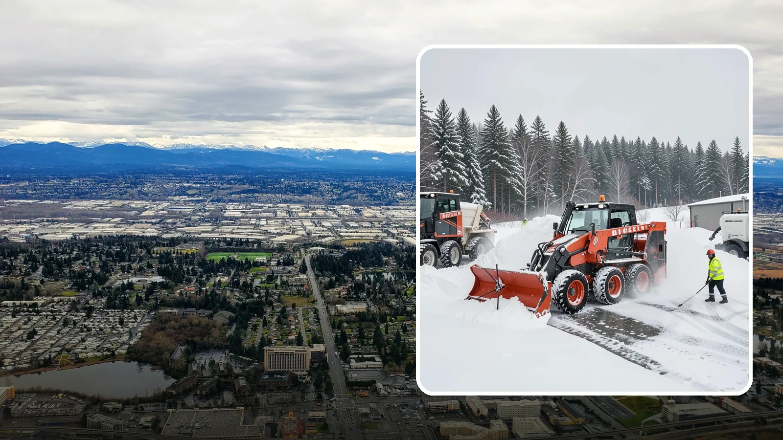 Loader Snow Removal in SeaTac, King County, WA - Our wheel loaders move and stockpile large volumes of snow on big lots and industrial properties.