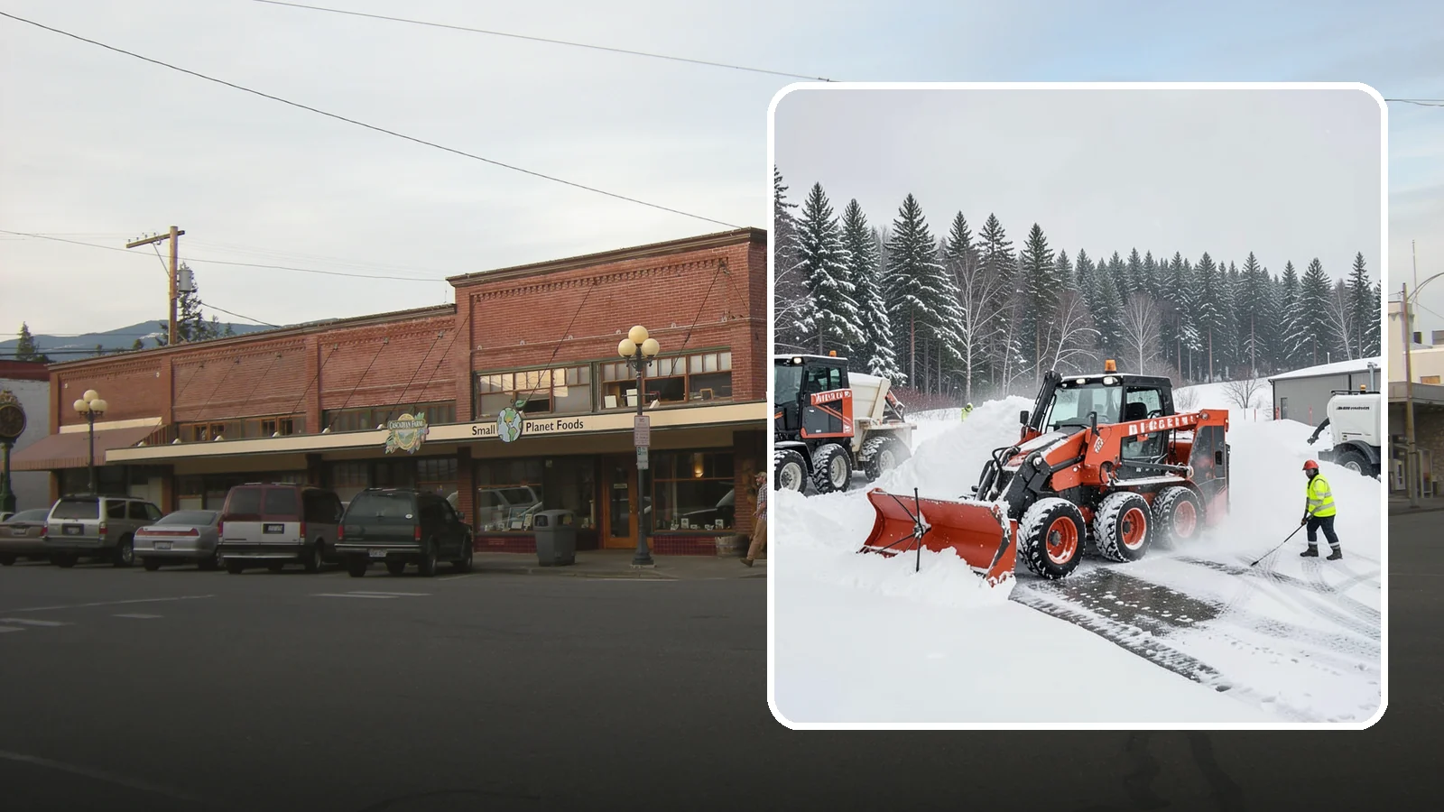 Loader Snow Removal in Sedro-Woolley, Skagit County, WA - Our wheel loaders move and stockpile large volumes of snow on big lots and industrial properties.