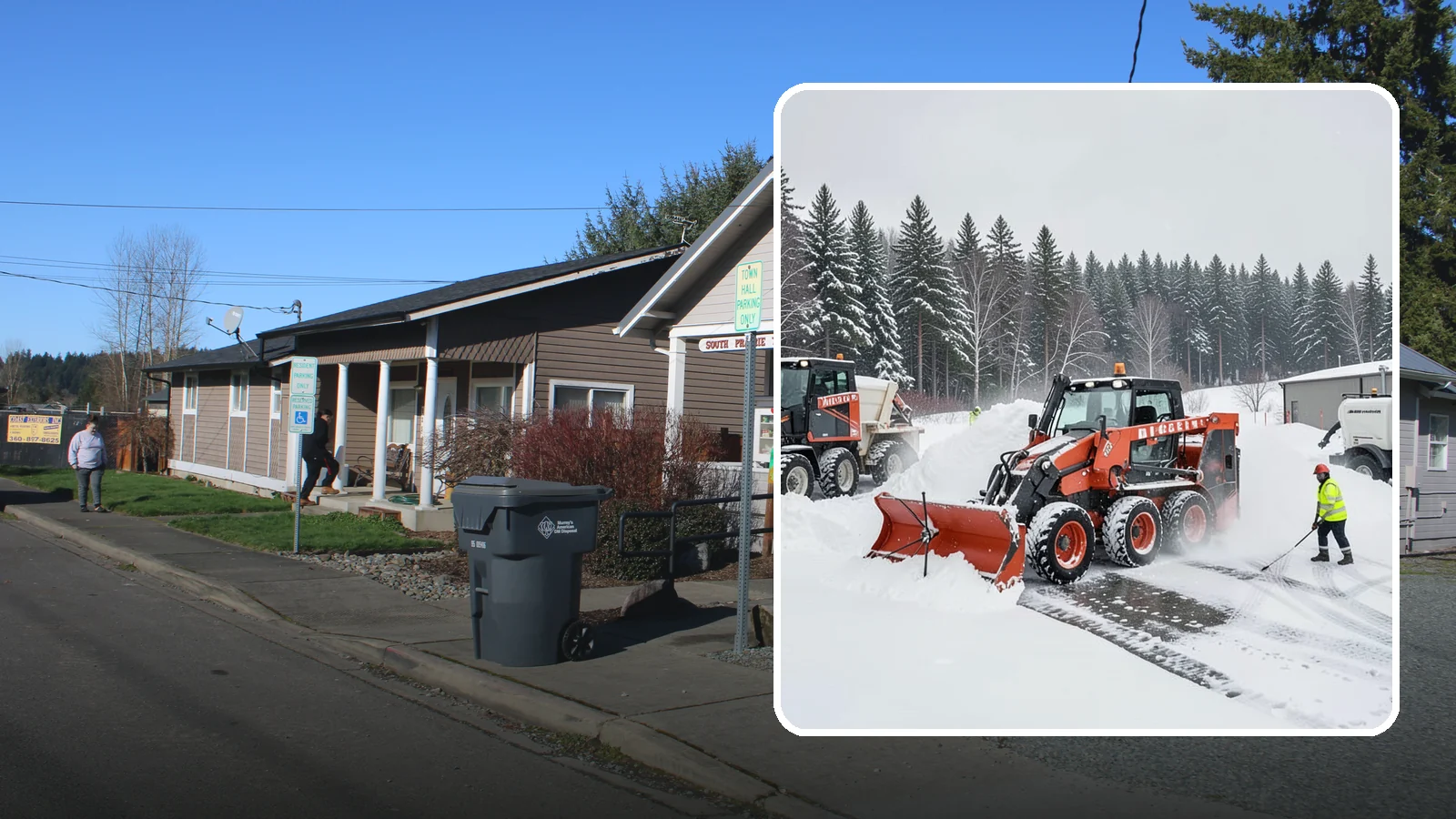 Loader Snow Removal in South Prairie, Pierce County, WA - Our wheel loaders move and stockpile large volumes of snow on big lots and industrial properties.
