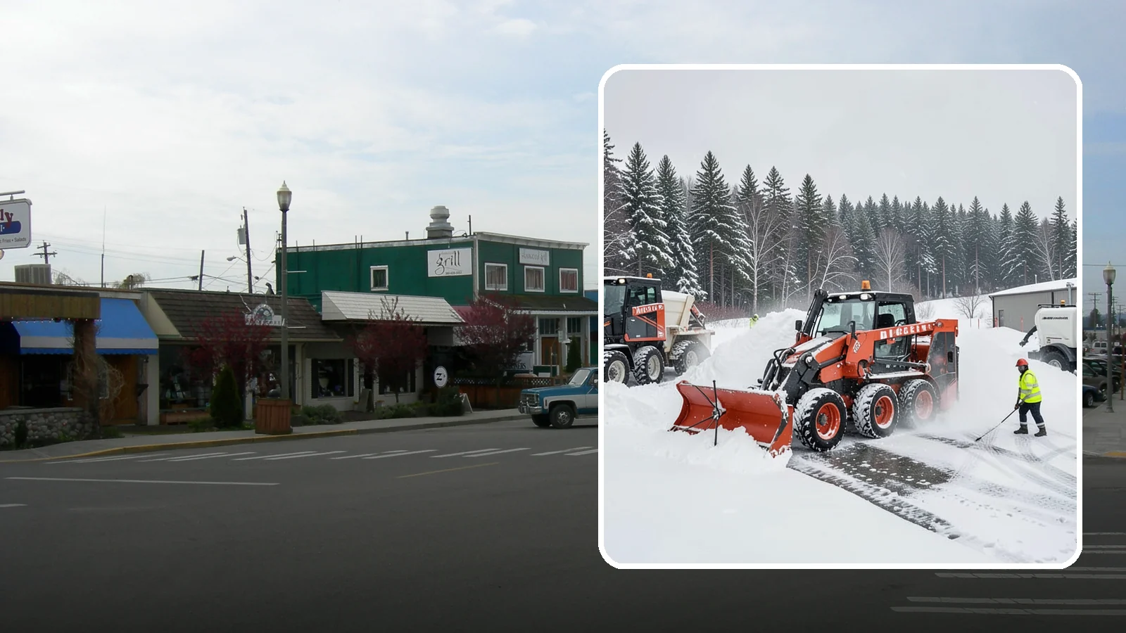 Loader Snow Removal in Stanwood, Snohomish County, WA - Our wheel loaders move and stockpile large volumes of snow on big lots and industrial properties.