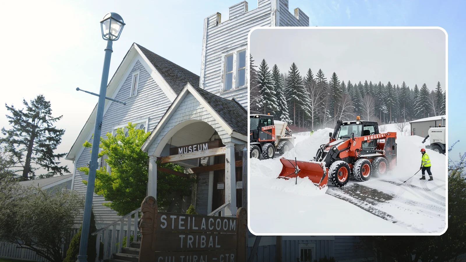 Loader Snow Removal in Steilacoom, Pierce County, WA - Our wheel loaders move and stockpile large volumes of snow on big lots and industrial properties.