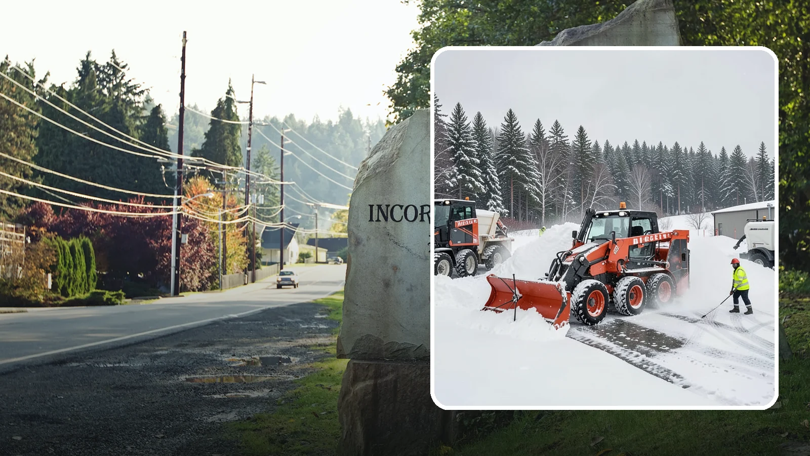 Loader Snow Removal in Wilkeson, Pierce County, WA - Our wheel loaders move and stockpile large volumes of snow on big lots and industrial properties.