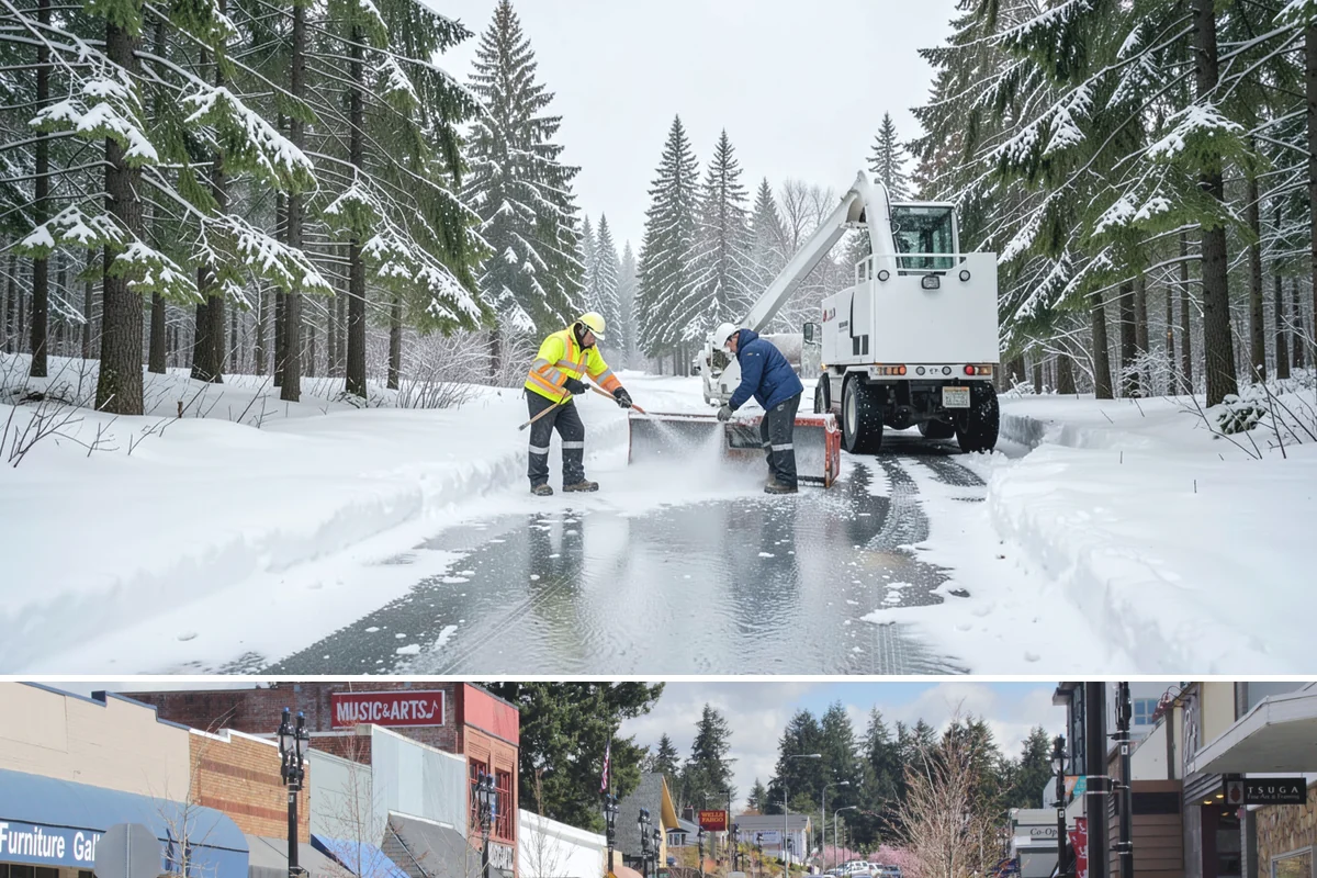 Loading Dock Snow Removal in Bothell, King County, WA - Loading docks need close attention during midwinter cold snaps when wet snow refreezes quickly under constant trailer weight.