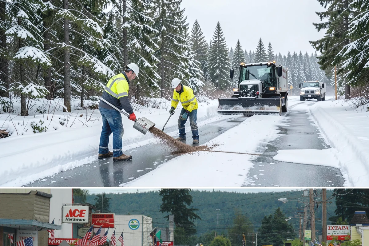 Loading Dock Snow Removal in Carnation, King County, WA - Loading docks need close attention during midwinter cold snaps when wet snow refreezes quickly under constant trailer weight.