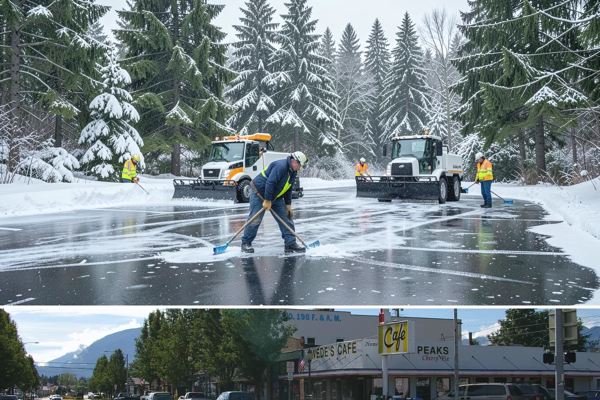 Loading Dock Snow Removal in North Bend, King County, WA - Loading docks need close attention during midwinter cold snaps when wet snow refreezes quickly under constant trailer weight.