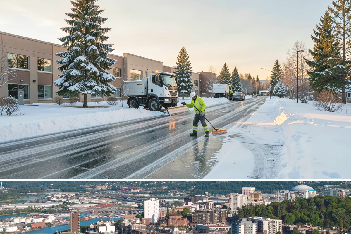 Loading Dock Snow Removal in Tacoma, Pierce County, WA - Loading docks need close attention during midwinter cold snaps when wet snow refreezes quickly under constant trailer weight.