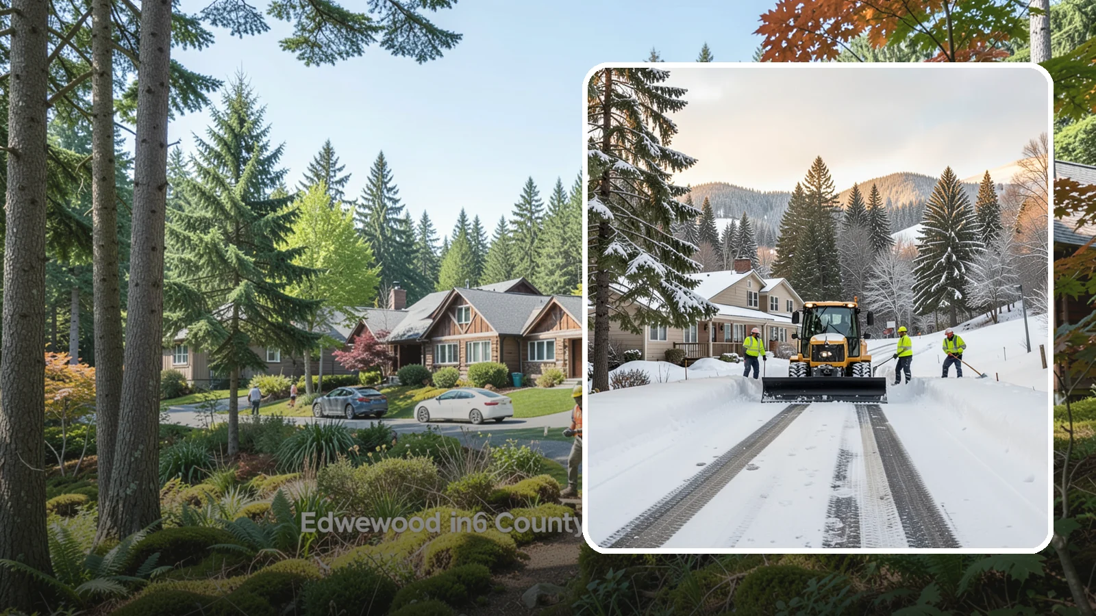 Long Driveway Snow Removal in Edgewood, Pierce County, WA - We clear long rural and hillside driveways end to end so you never get stranded at home.