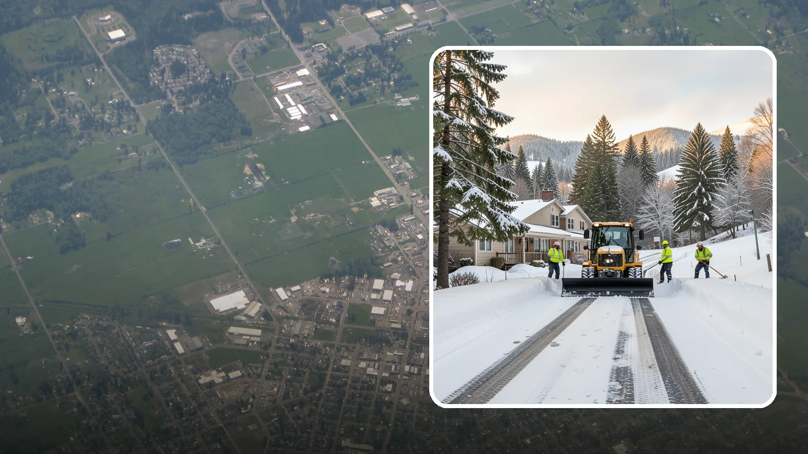 Long Driveway Snow Removal in Enumclaw, King County, WA - We clear long rural and hillside driveways end to end so you never get stranded at home.
