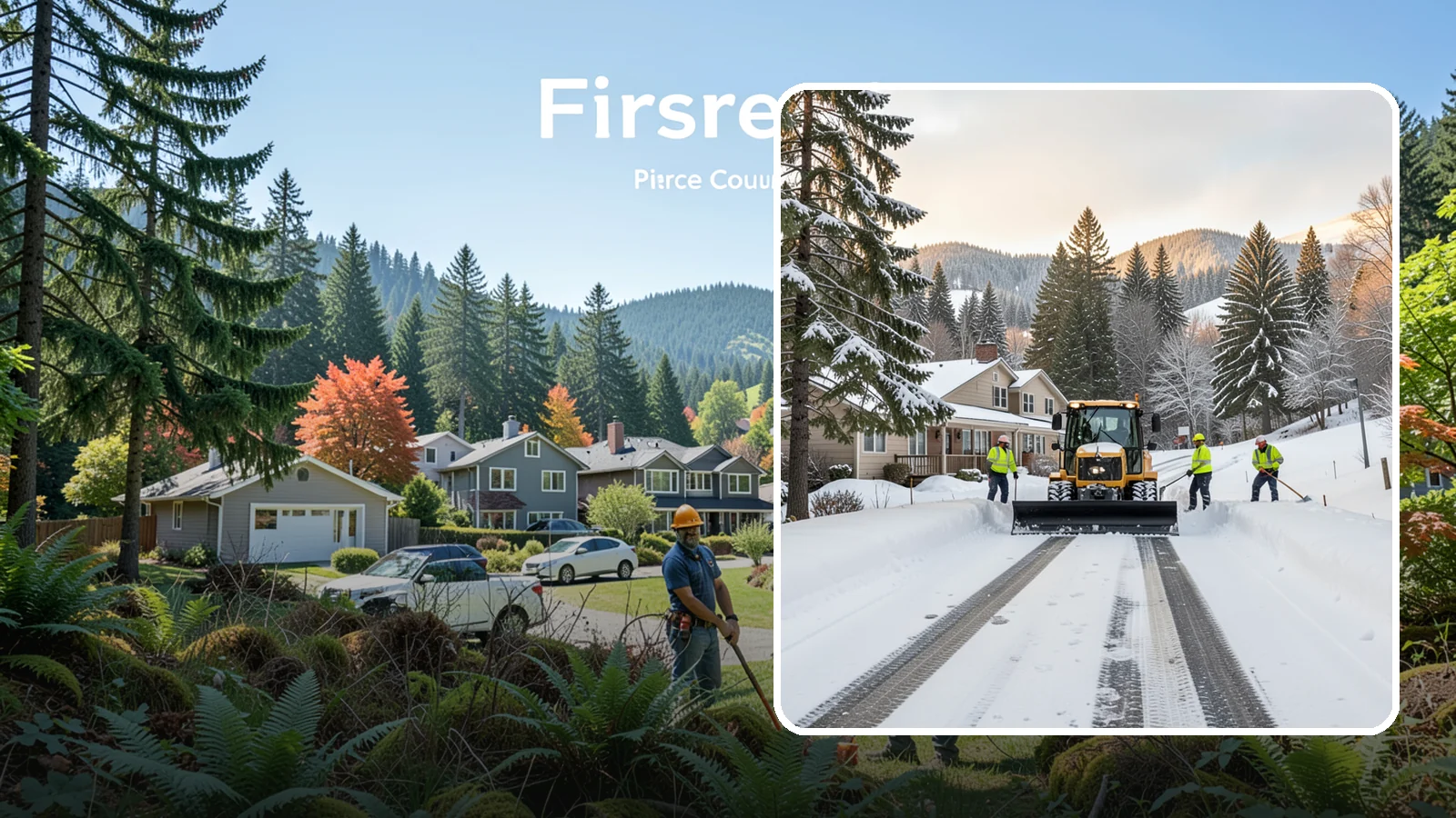 Long Driveway Snow Removal in Fircrest, Pierce County, WA - We clear long rural and hillside driveways end to end so you never get stranded at home.