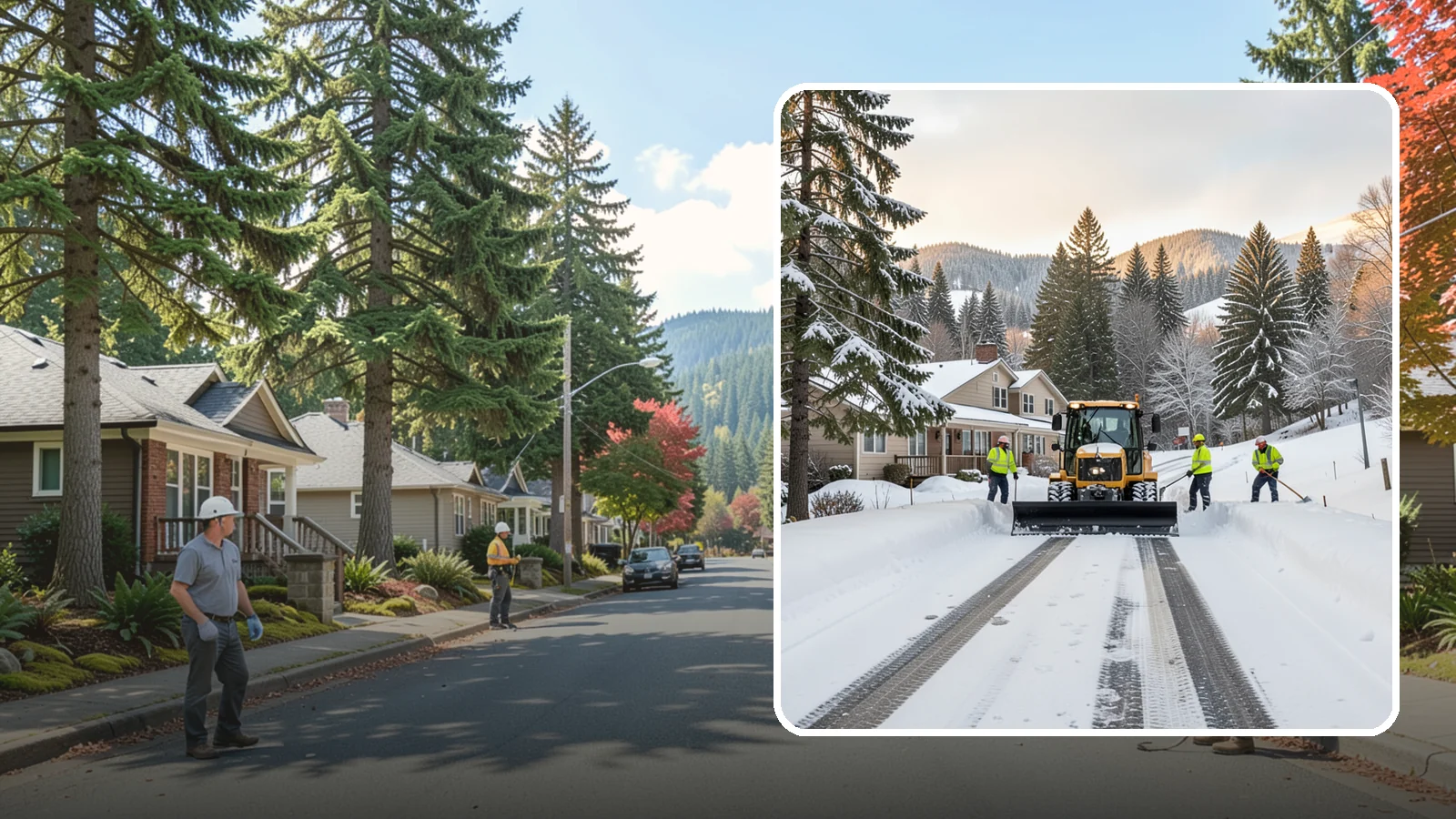Long Driveway Snow Removal in Hunts Point, King County, WA - We clear long rural and hillside driveways end to end so you never get stranded at home.