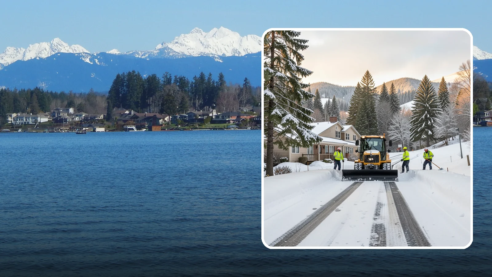 Long Driveway Snow Removal in Lake Stevens, Snohomish County, WA - We clear long rural and hillside driveways end to end so you never get stranded at home.