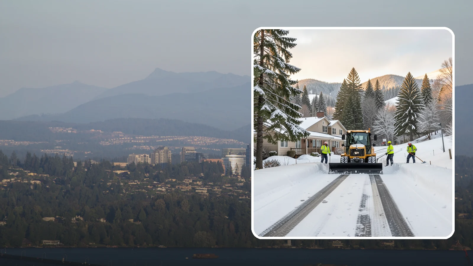 Long Driveway Snow Removal in Medina, King County, WA - We clear long rural and hillside driveways end to end so you never get stranded at home.