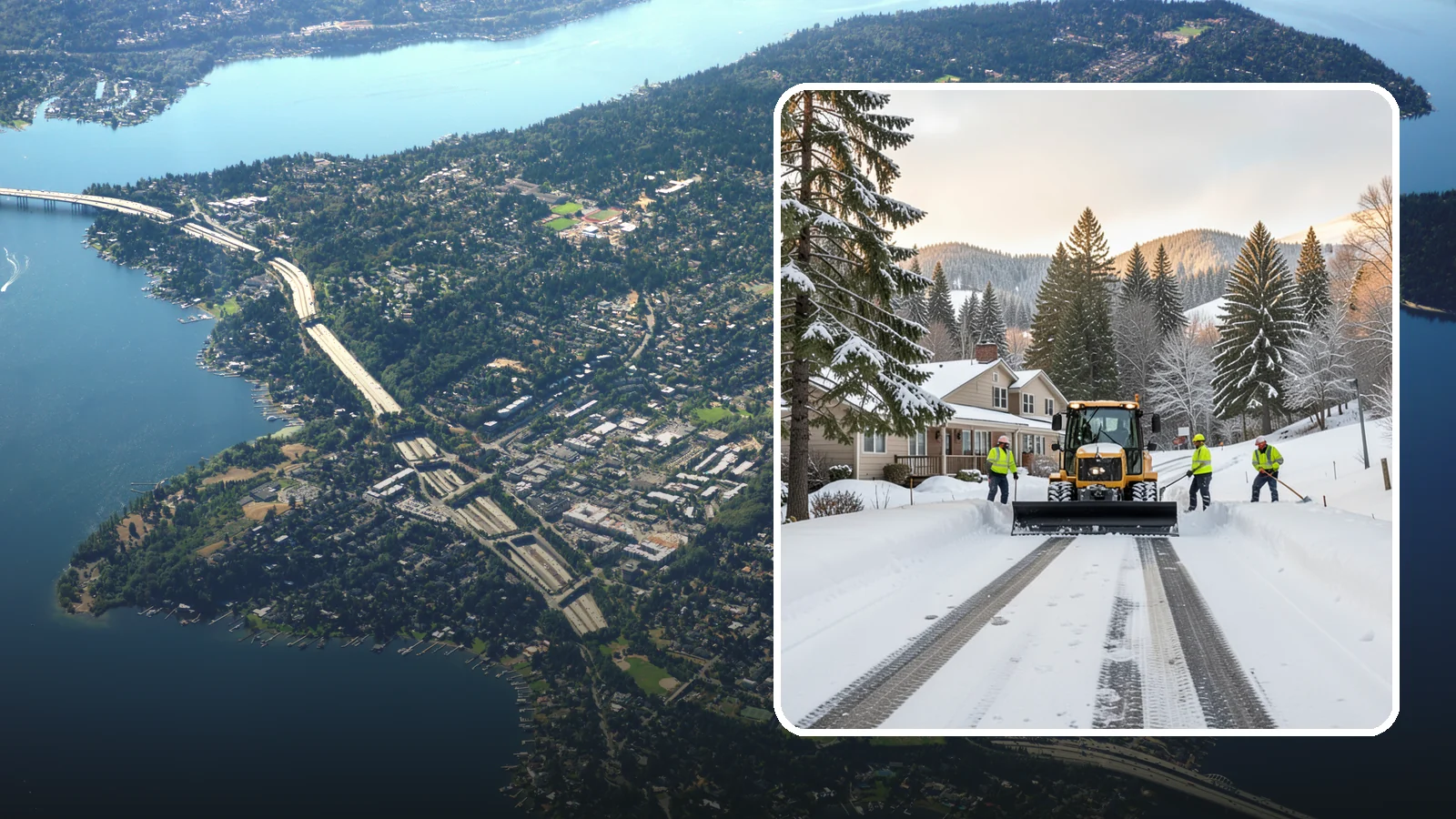 Long Driveway Snow Removal in Mercer Island, King County, WA - We clear long rural and hillside driveways end to end so you never get stranded at home.