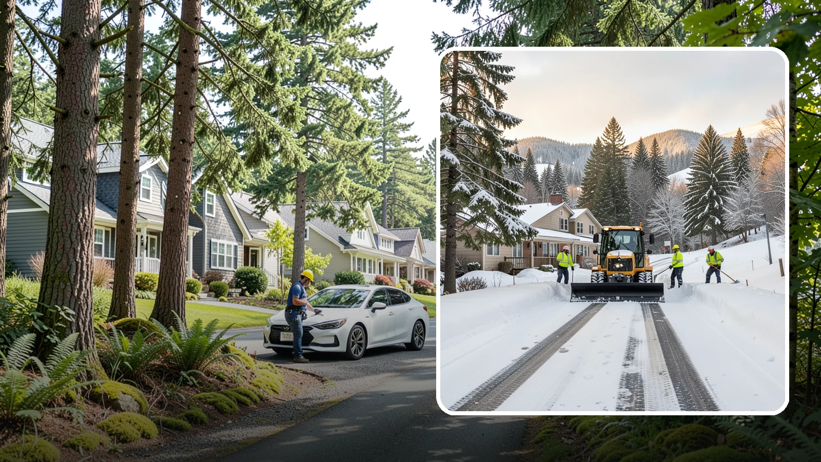 Long Driveway Snow Removal in Normandy Park, King County, WA - We clear long rural and hillside driveways end to end so you never get stranded at home.