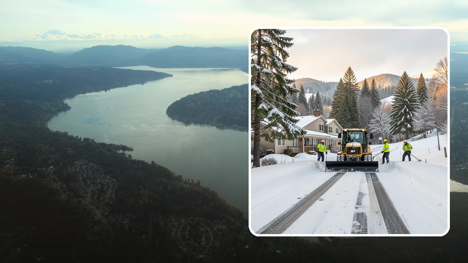 Long Driveway Snow Removal in Sammamish, King County, WA - We clear long rural and hillside driveways end to end so you never get stranded at home.