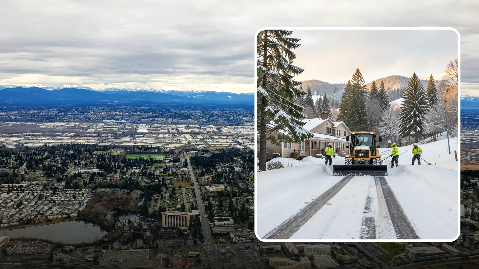 Long Driveway Snow Removal in SeaTac, King County, WA - We clear long rural and hillside driveways end to end so you never get stranded at home.