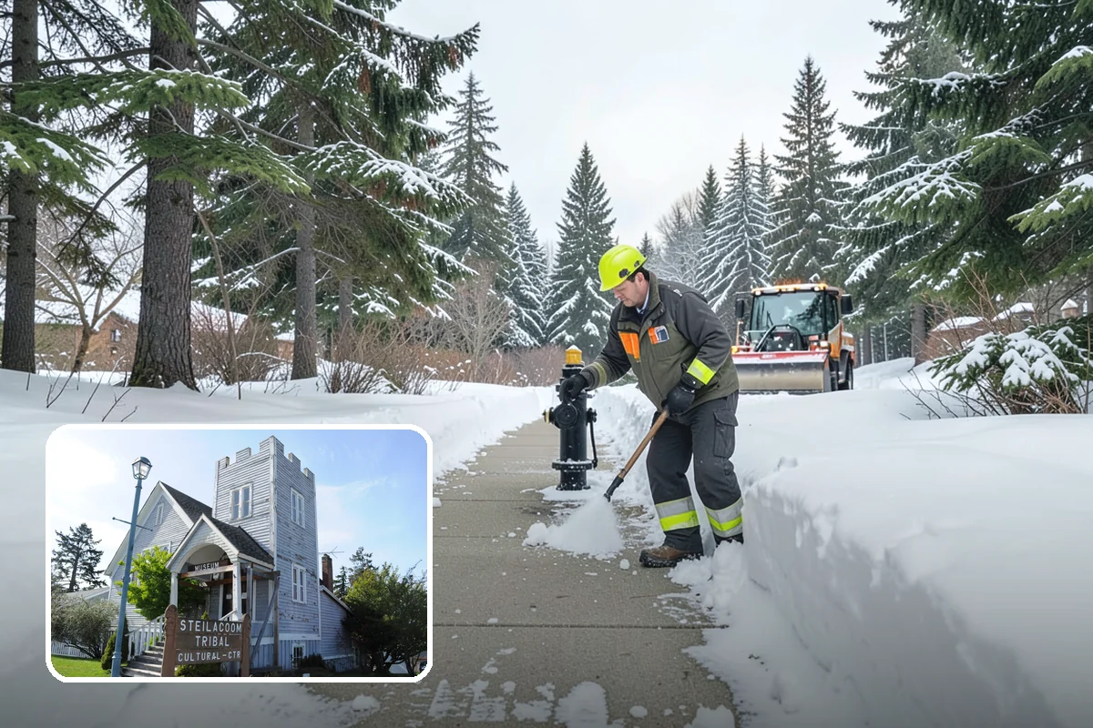 Long Driveway Snow Removal in Steilacoom, Pierce County, WA - Clears the full length to the road