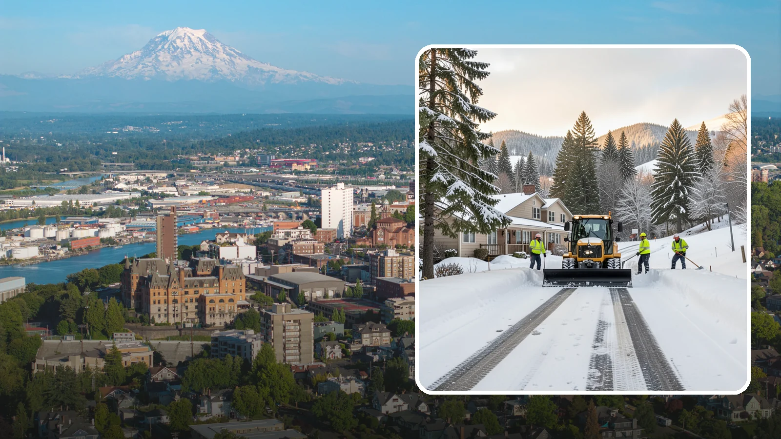 Long Driveway Snow Removal in Tacoma, Pierce County, WA - We clear long rural and hillside driveways end to end so you never get stranded at home.
