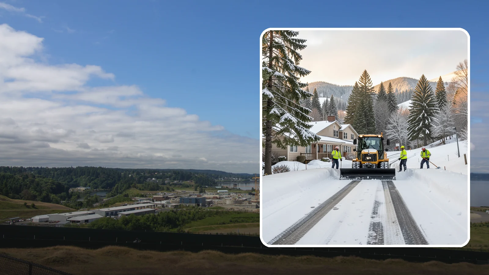 Long Driveway Snow Removal in University Place, Pierce County, WA - We clear long rural and hillside driveways end to end so you never get stranded at home.