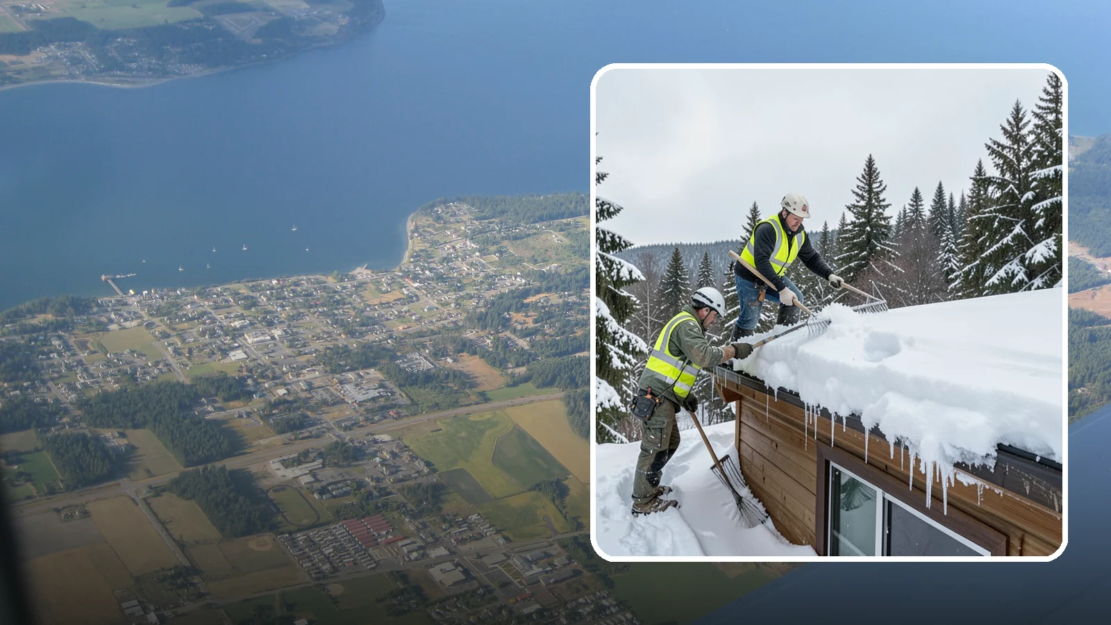 Low-Slope Roof Snow Removal in Coupeville, Island County, WA - We remove snow from flat and low-slope roofs where heavy Northwest snow collects and lingers.