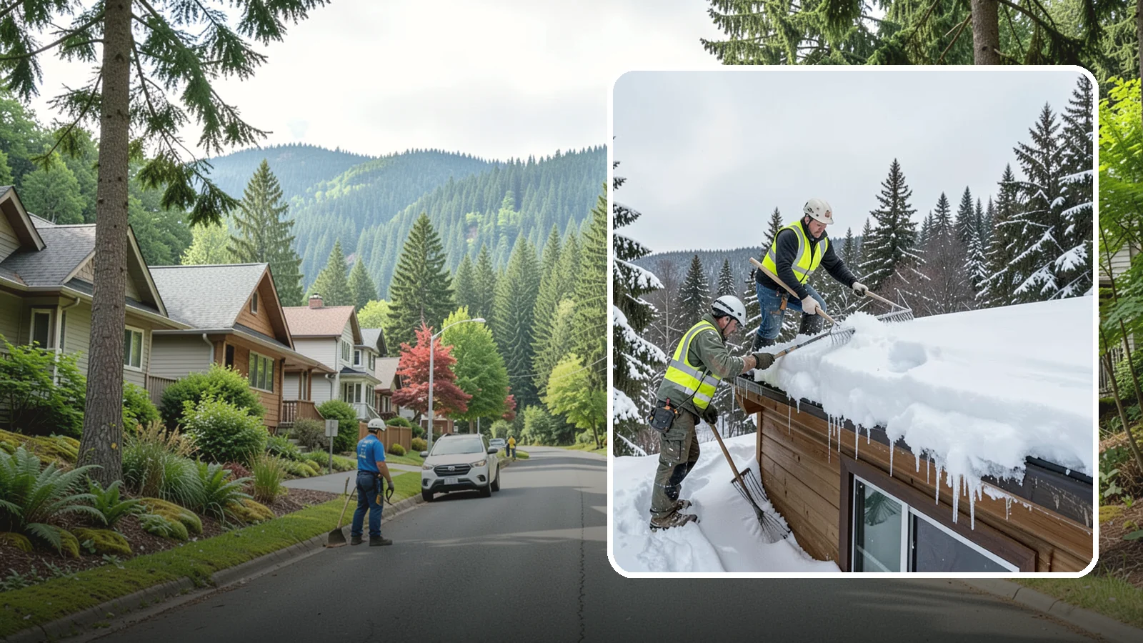 Low-Slope Roof Snow Removal in Darrington, Snohomish County, WA - We remove snow from flat and low-slope roofs where heavy Northwest snow collects and lingers.