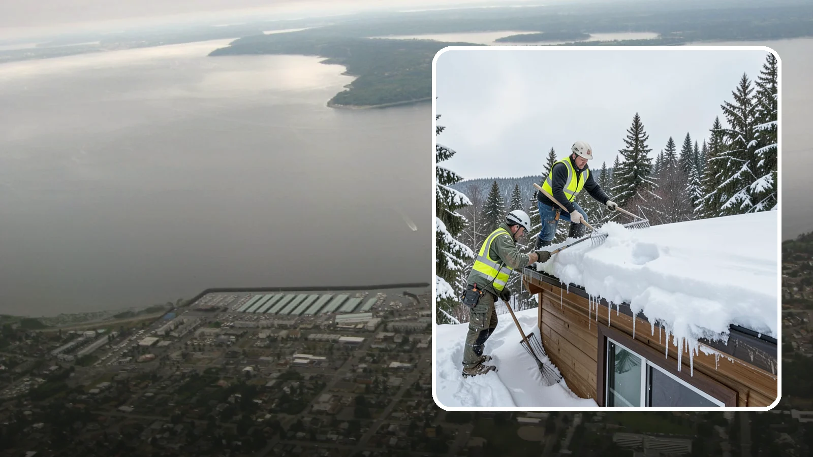 Low-Slope Roof Snow Removal in Des Moines, King County, WA - We remove snow from flat and low-slope roofs where heavy Northwest snow collects and lingers.