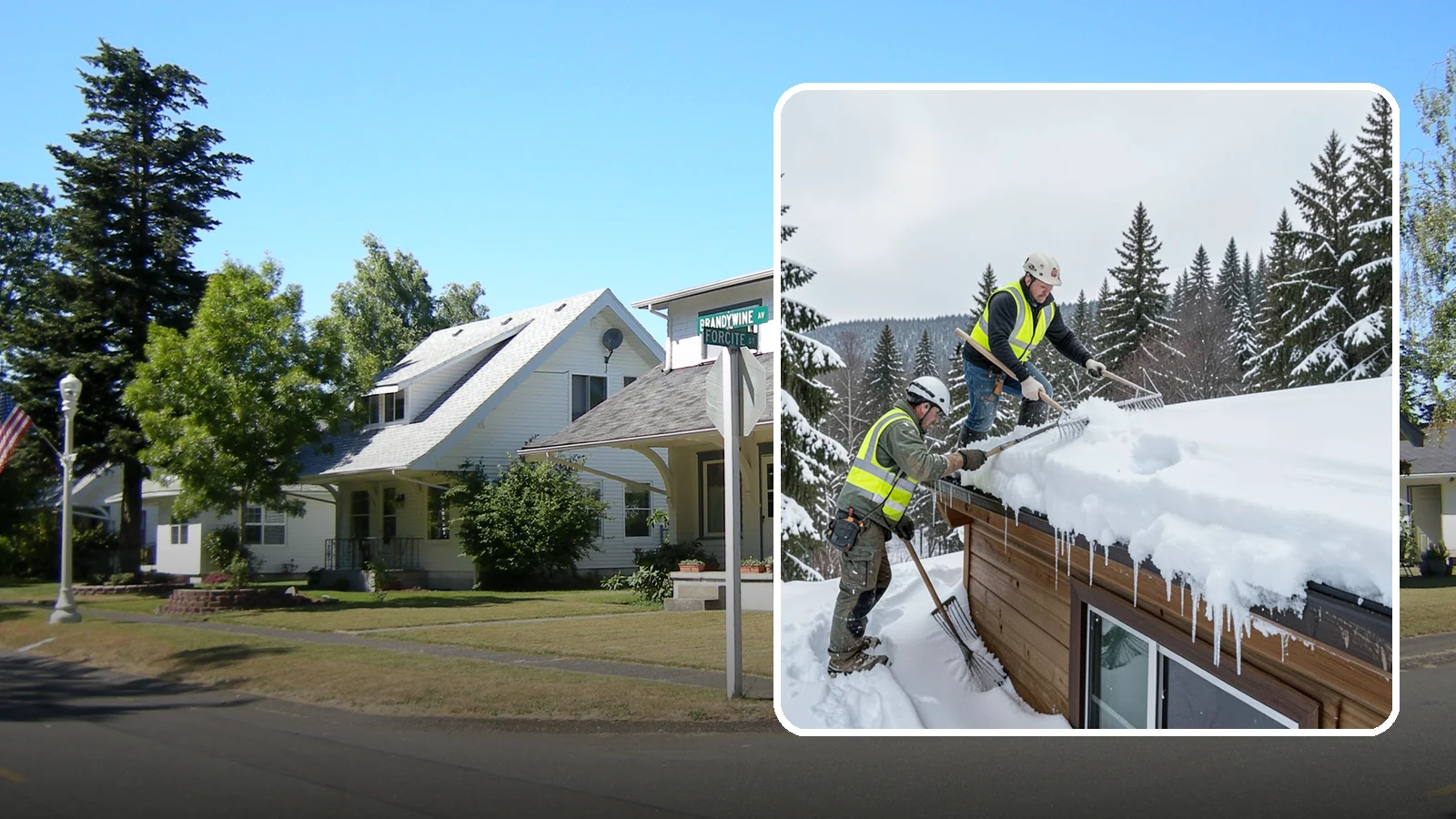 Low-Slope Roof Snow Removal in DuPont, Pierce County, WA - We remove snow from flat and low-slope roofs where heavy Northwest snow collects and lingers.