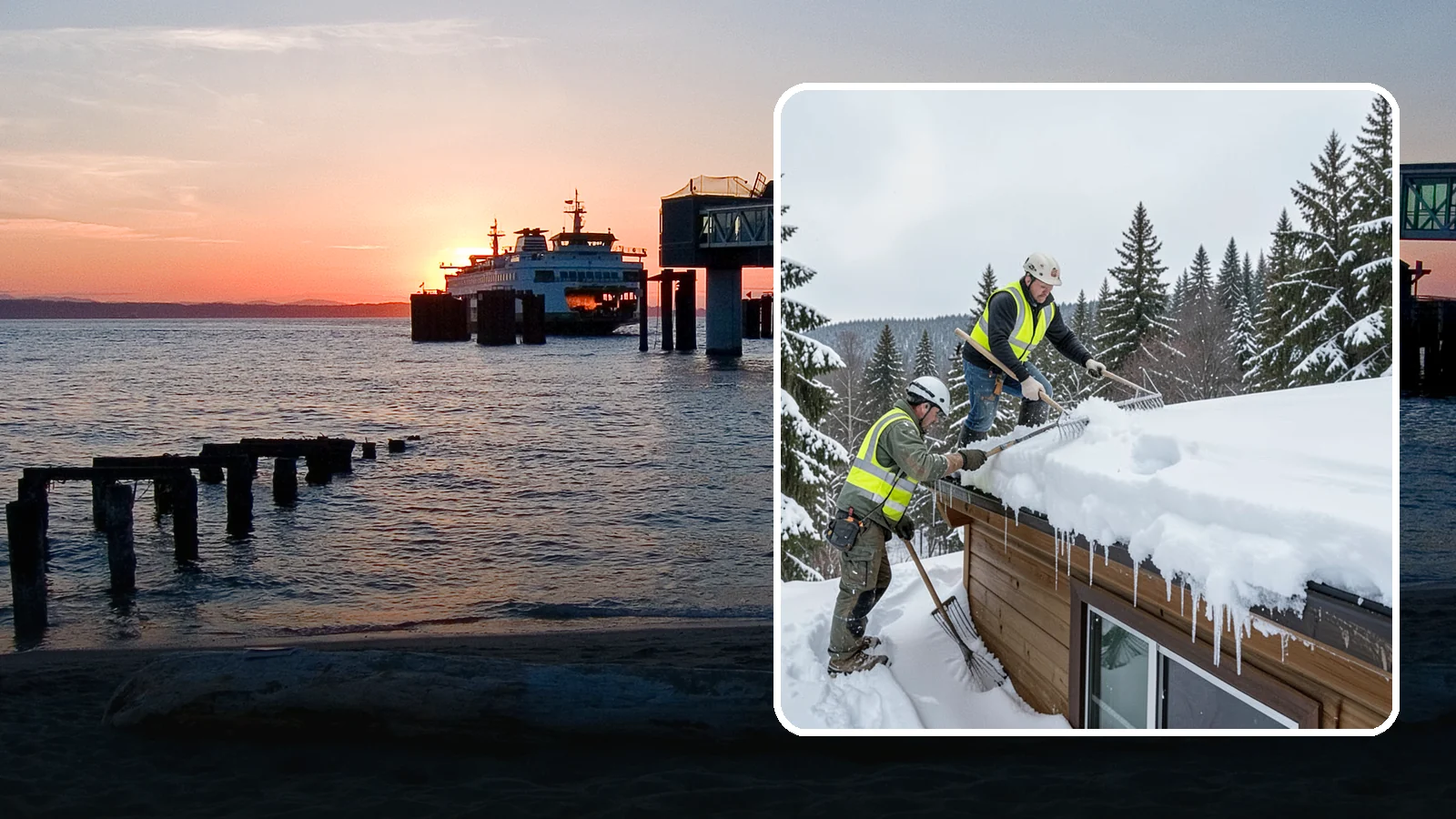 Low-Slope Roof Snow Removal in Edmonds, Snohomish County, WA - We remove snow from flat and low-slope roofs where heavy Northwest snow collects and lingers.