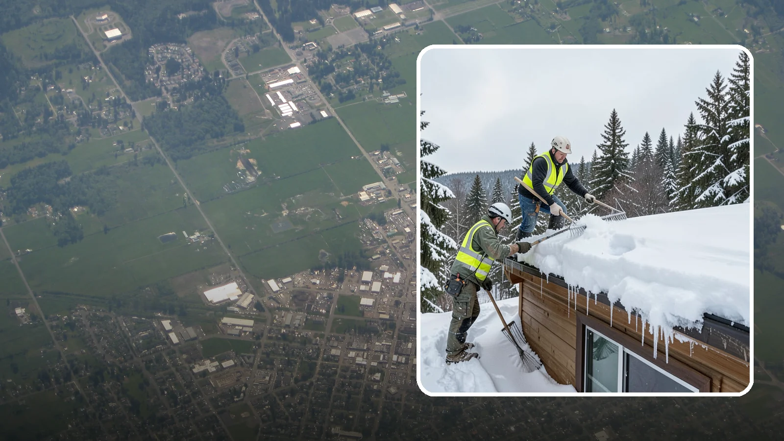 Low-Slope Roof Snow Removal in Enumclaw, King County, WA - We remove snow from flat and low-slope roofs where heavy Northwest snow collects and lingers.