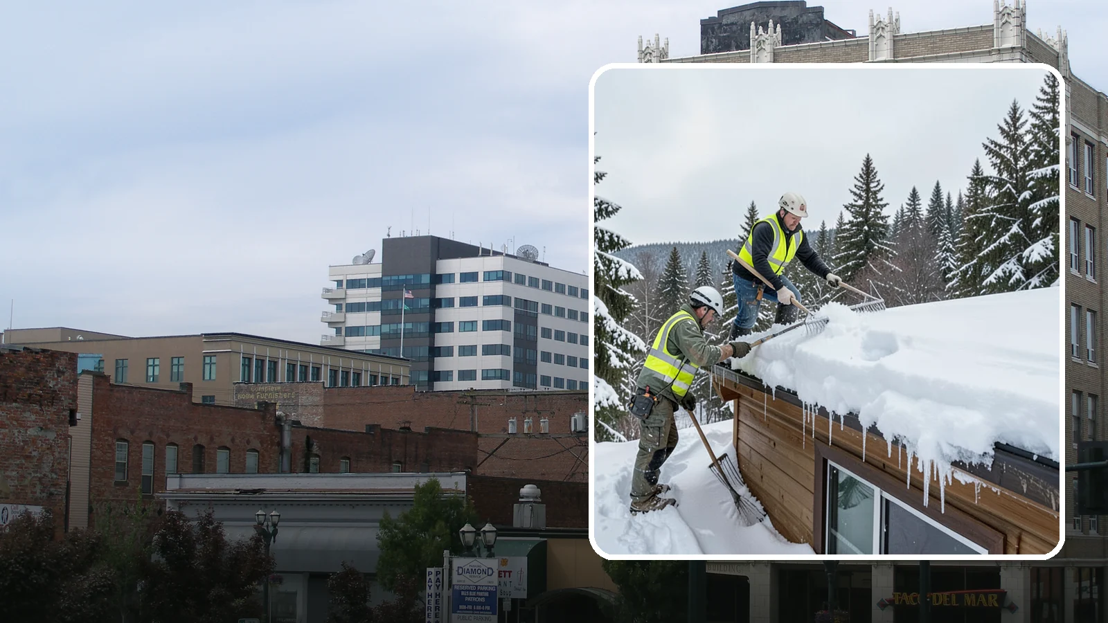 Low-Slope Roof Snow Removal in Everett, Snohomish County, WA - We remove snow from flat and low-slope roofs where heavy Northwest snow collects and lingers.