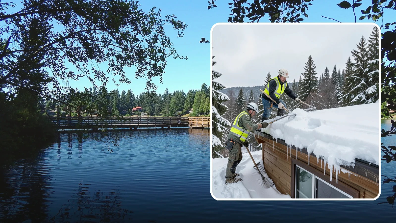 Low-Slope Roof Snow Removal in Federal Way, King County, WA - We remove snow from flat and low-slope roofs where heavy Northwest snow collects and lingers.