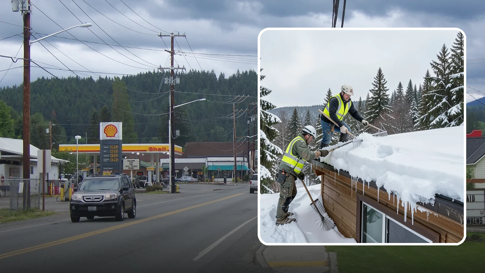 Low-Slope Roof Snow Removal in Granite Falls, Snohomish County, WA - We remove snow from flat and low-slope roofs where heavy Northwest snow collects and lingers.